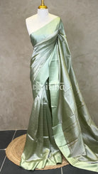 ORGANZA ZARI CHECKS SATIN BORDER BANARASI SAREE - DUSTY OLIVE GREEN