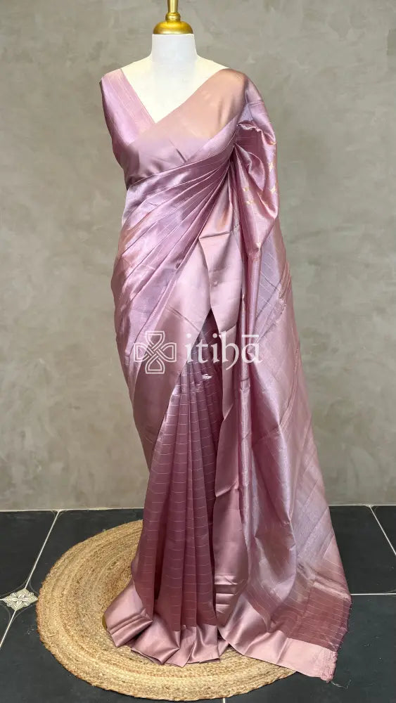 ORGANZA ZARI CHECKS SATIN BORDER BANARASI SAREE - DUSTY ROSE PINK