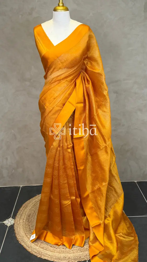 ORGANZA ZARI CHECKS SATIN BORDER BANARASI SAREE - mustard yellow