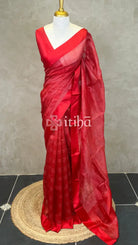 ORGANZA ZARI CHECKS SATIN BORDER BANARASI SAREE - Red
