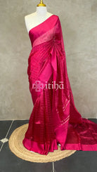 ORGANZA ZARI CHECKS SATIN BORDER BANARASI SAREE - RED PINK