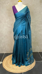 ORGANZA ZARI CHECKS SATIN BORDER BANARASI SAREE - teal blue