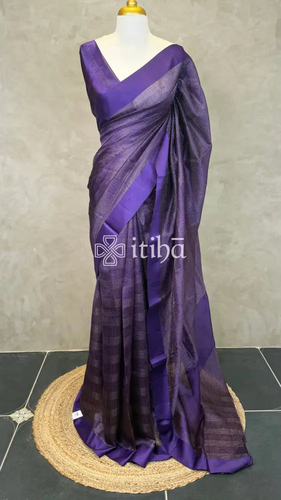 ORGANZA ZARI CHECKS SATIN BORDER BANARASI SAREE - VIOLET