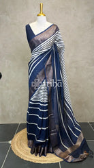 PRINTED CHANDERI BANARASI SAREE - DEEP BLUE