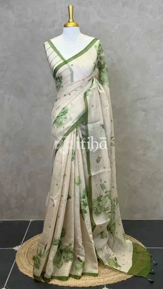 PURE LINEN MUSLIN SILK PRINTED SAREE
