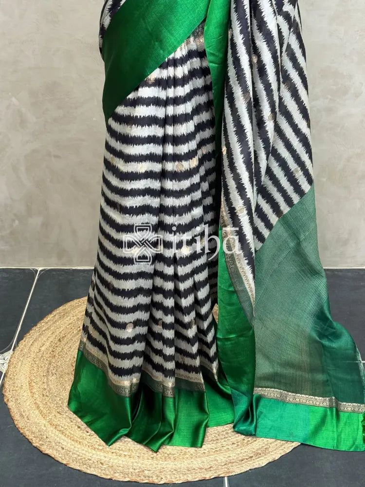 PURE PRINTED TUSSAR SILK HANDLOOM BANARASI SAREE