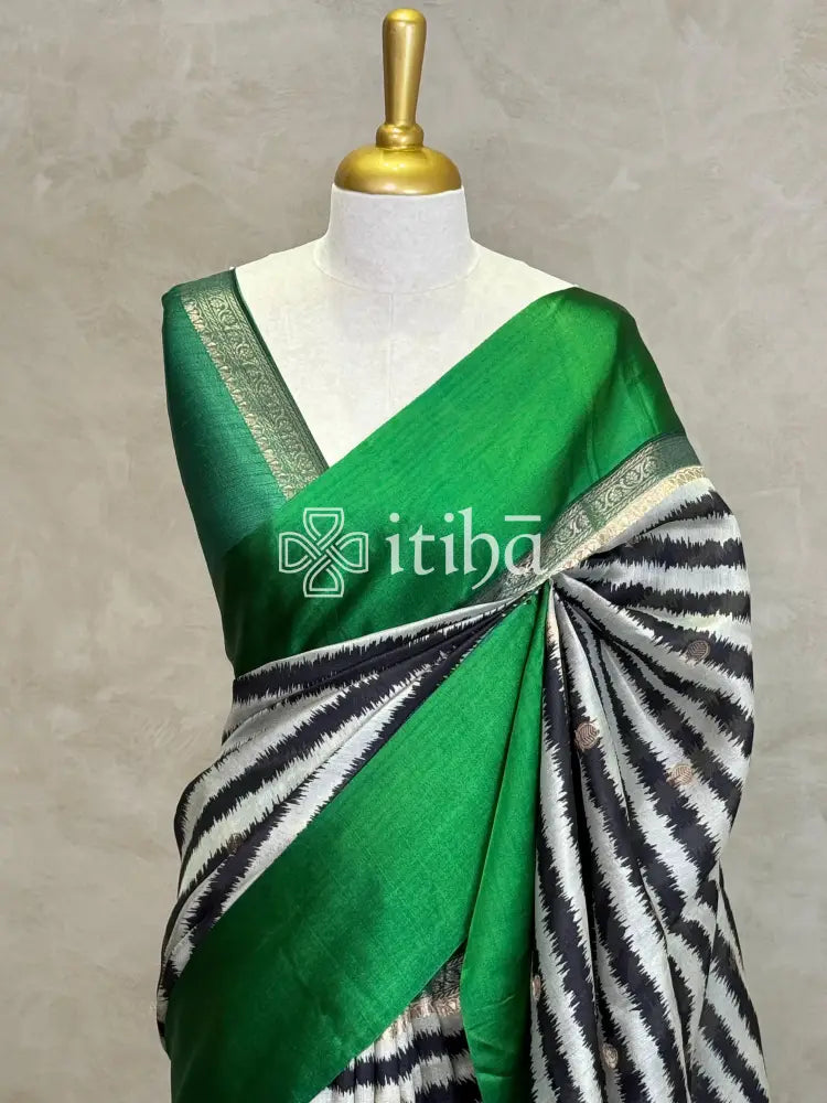 PURE PRINTED TUSSAR SILK HANDLOOM BANARASI SAREE