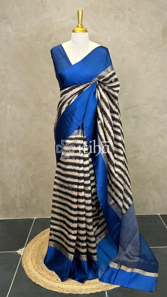 PURE PRINTED TUSSAR SILK HANDLOOM BANARASI SAREE