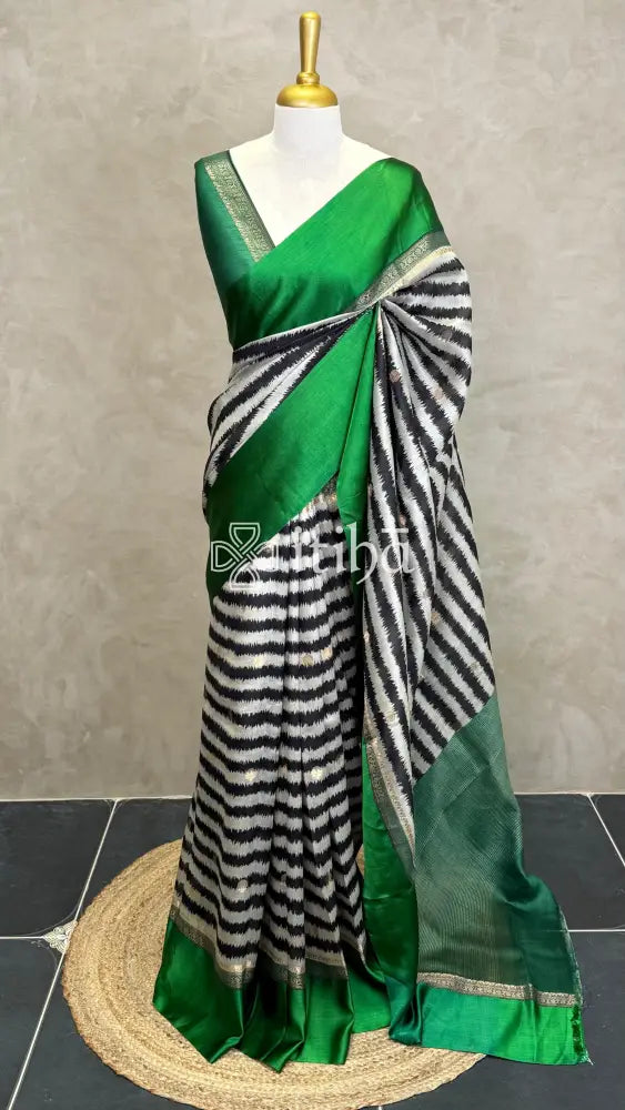 PURE PRINTED TUSSAR SILK HANDLOOM BANARASI SAREE