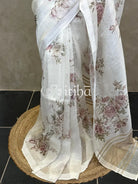 PURE SILK LINEN FLORAL PRINTED SAREE
