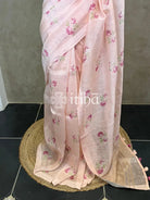PURE SILK LINEN FLORAL PRINTED SAREE