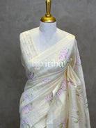 PURE SILK LINEN FLORAL PRINTED SAREE