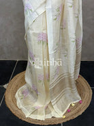 PURE SILK LINEN FLORAL PRINTED SAREE