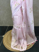 PURE SILK LINEN FLORAL PRINTED SAREE