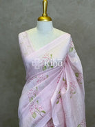 PURE SILK LINEN FLORAL PRINTED SAREE