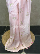 PURE SILK LINEN FLORAL PRINTED SAREE
