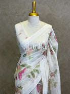 PURE SILK LINEN FLORAL PRINTED SAREE