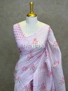 PURE SILK LINEN FLORAL PRINTED SAREE