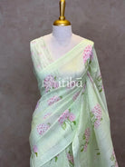 PURE SILK LINEN FLORAL PRINTED SAREE