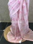 PURE SILK LINEN FLORAL PRINTED SAREE