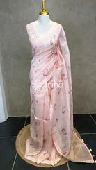 PURE SILK LINEN FLORAL PRINTED SAREE