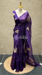 PURE SILK ORGANZA APPLIQUE EMBROIDERY SAREE