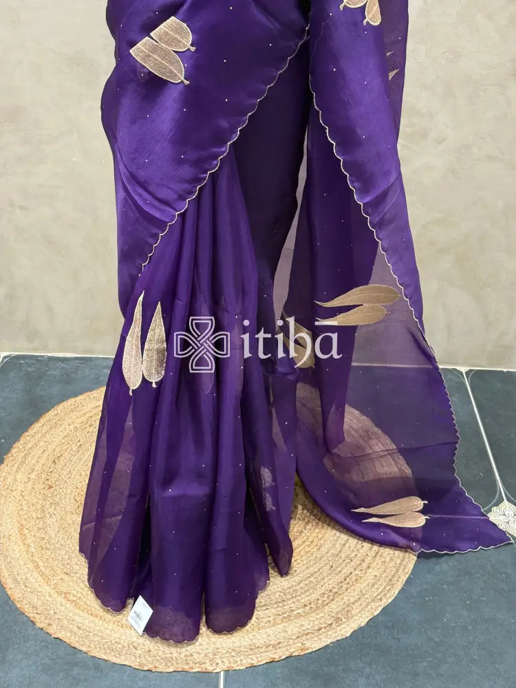 PURE SILK ORGANZA APPLIQUE EMBROIDERY SAREE