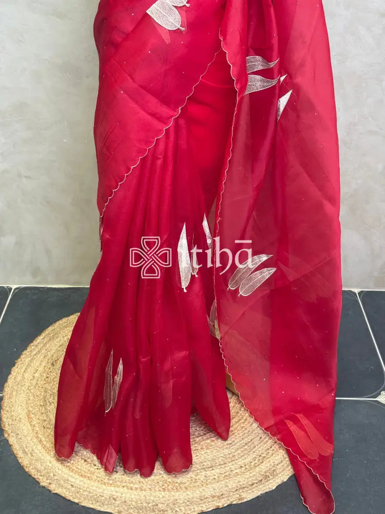 SILK ORGANZA APPLIQUE EMBROIDERY SAREE