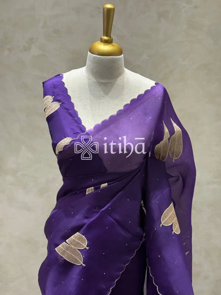 PURE SILK ORGANZA APPLIQUE EMBROIDERY SAREE