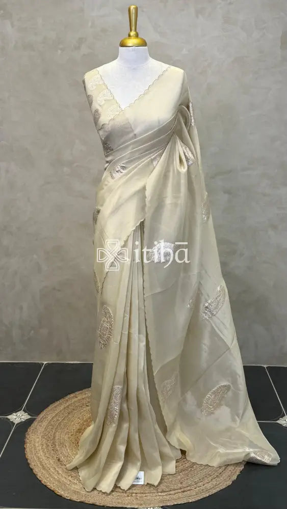 PURE SILK ORGANZA APPLIQUE GOTA EMBROIDERY SAREE