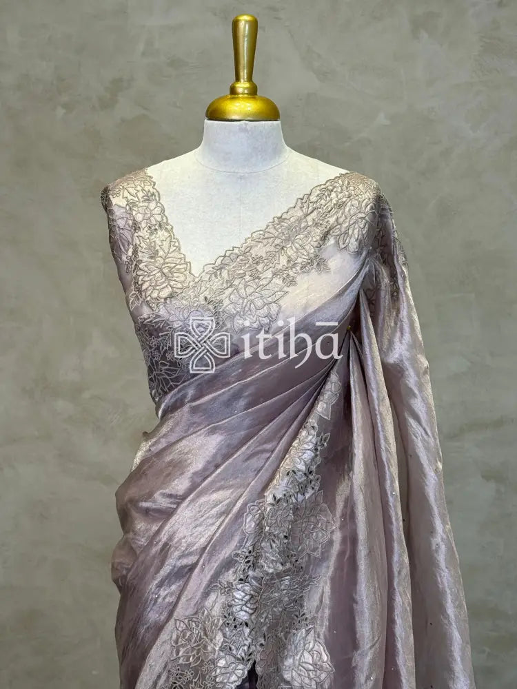 PURE SILK TISSUE ORGANZA CUT WORK EMBROIDERY SAREE