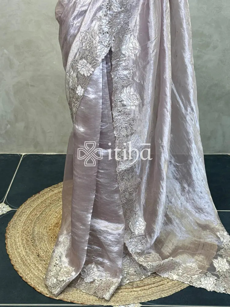 PURE SILK TISSUE ORGANZA CUT WORK EMBROIDERY SAREE