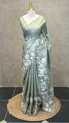 PURE TUSSAR SILK APPLIQUE EMBROIDERY SAREE - SAGE GREEN
