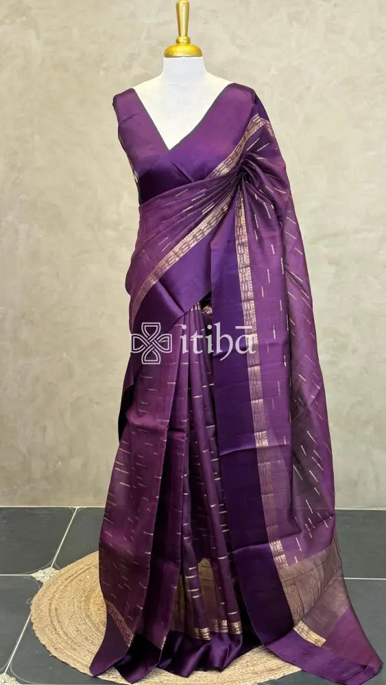 PURE TUSSAR SILK BANARASI SAREE - DEEP PURPLE