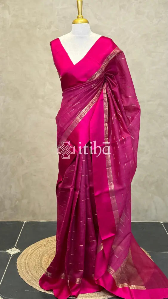 PURE TUSSAR SILK BANARASI SAREE - MAGENTA PINK