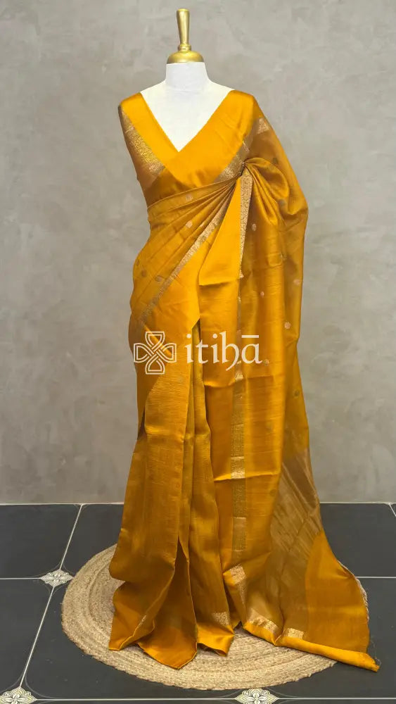 PURE TUSSAR SILK BANARASI SAREE - MUSTARD GOLD