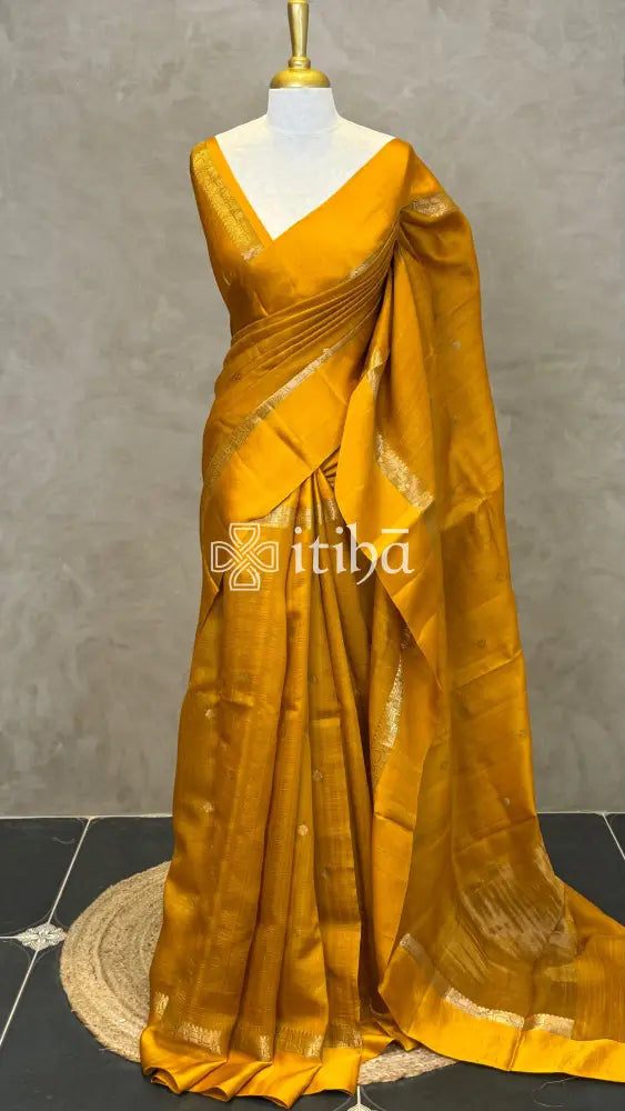 PURE TUSSAR SILK BANARASI SAREE - mustard yellow