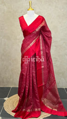 PURE TUSSAR SILK BANARASI SAREE - Red