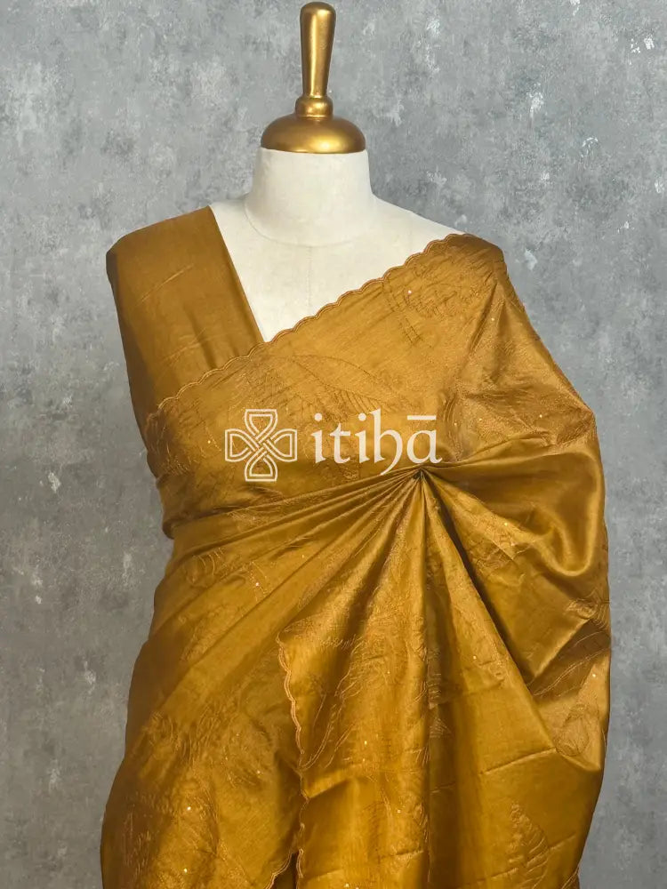 PURE TUSSAR SILK EMBROIDERY SAREE