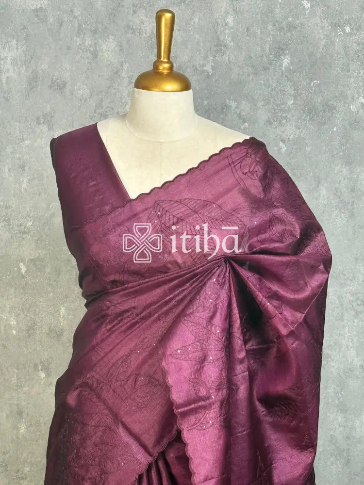 PURE TUSSAR SILK EMBROIDERY SAREE