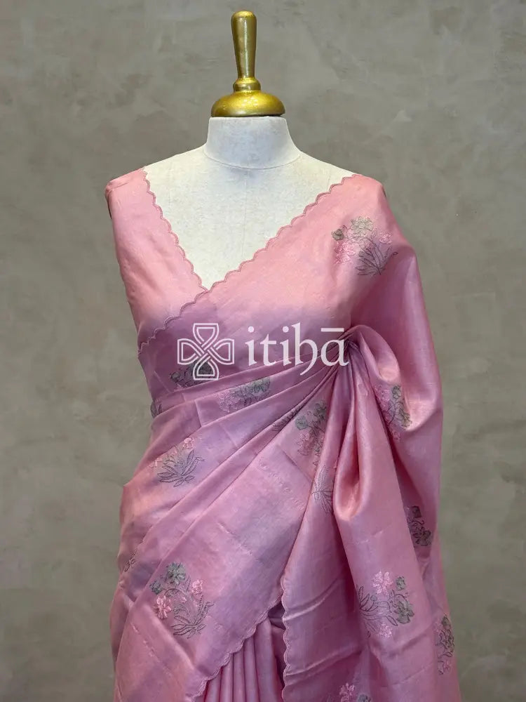 PURE TUSSAR SILK EMBROIDERY SAREE
