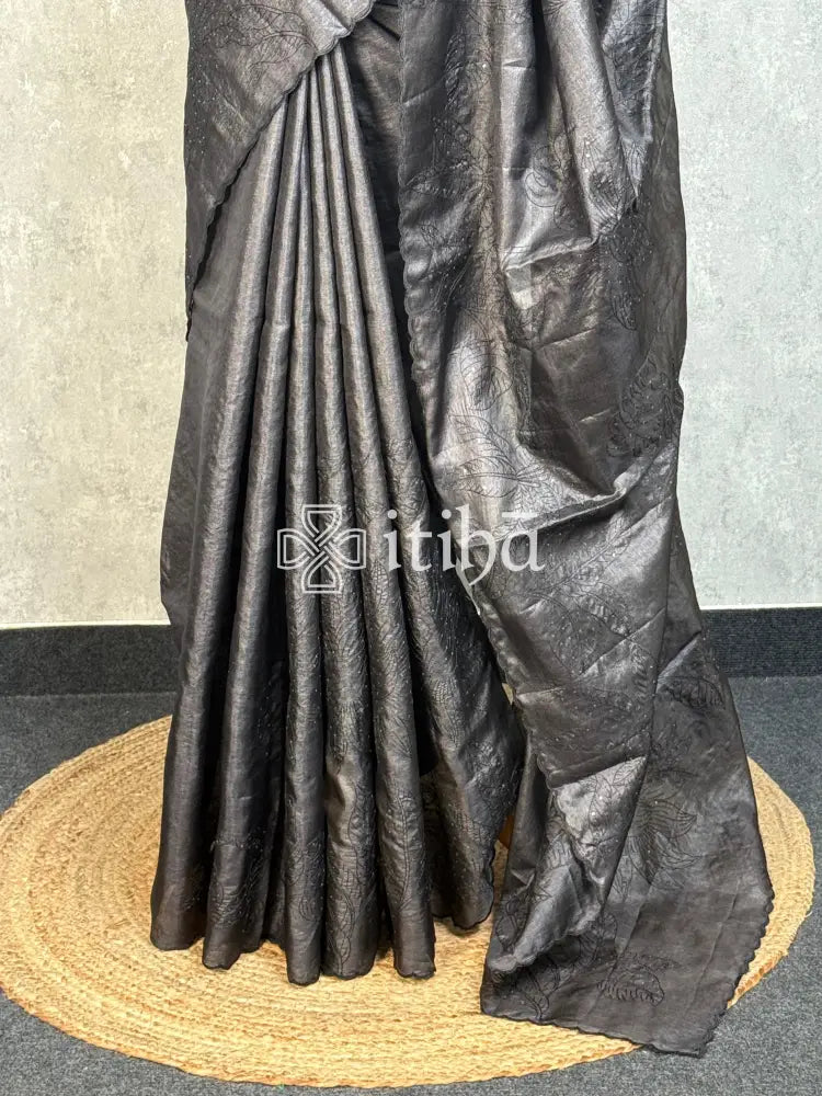 PURE TUSSAR SILK EMBROIDERY SAREE