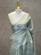 PURE TUSSAR SILK EMBROIDERY SAREE - SAGE MINT