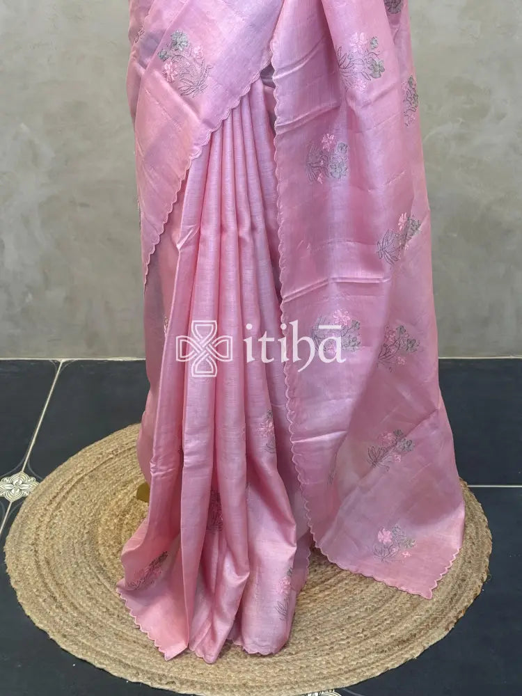 PURE TUSSAR SILK EMBROIDERY SAREE
