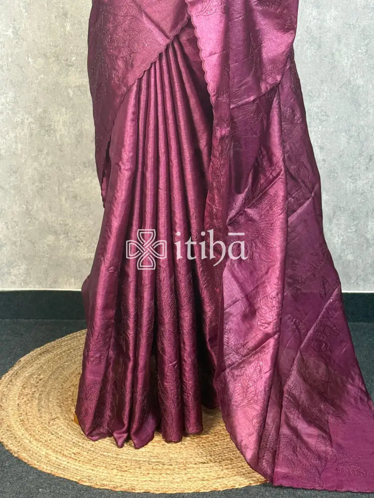 PURE TUSSAR SILK EMBROIDERY SAREE