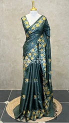PURE TUSSAR SILK EMBROIDERY SAREE - DEEP GREEN