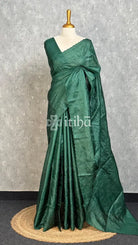 PURE TUSSAR SILK EMBROIDERY SAREE - DEEP GREEN