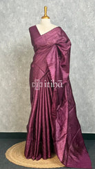 PURE TUSSAR SILK EMBROIDERY SAREE - GRAPE WINE