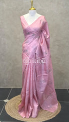 PURE TUSSAR SILK EMBROIDERY SAREE - LIGHT PINK