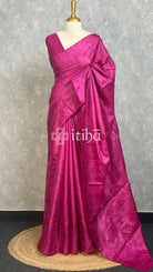 PURE TUSSAR SILK EMBROIDERY SAREE - MAGENTA PINK